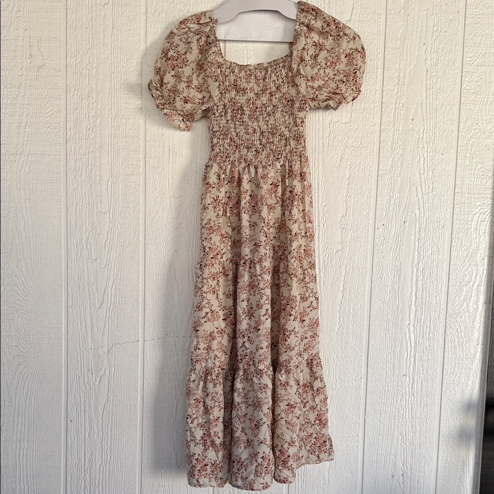 SHEIN Cream and Red Floral Midi Dress